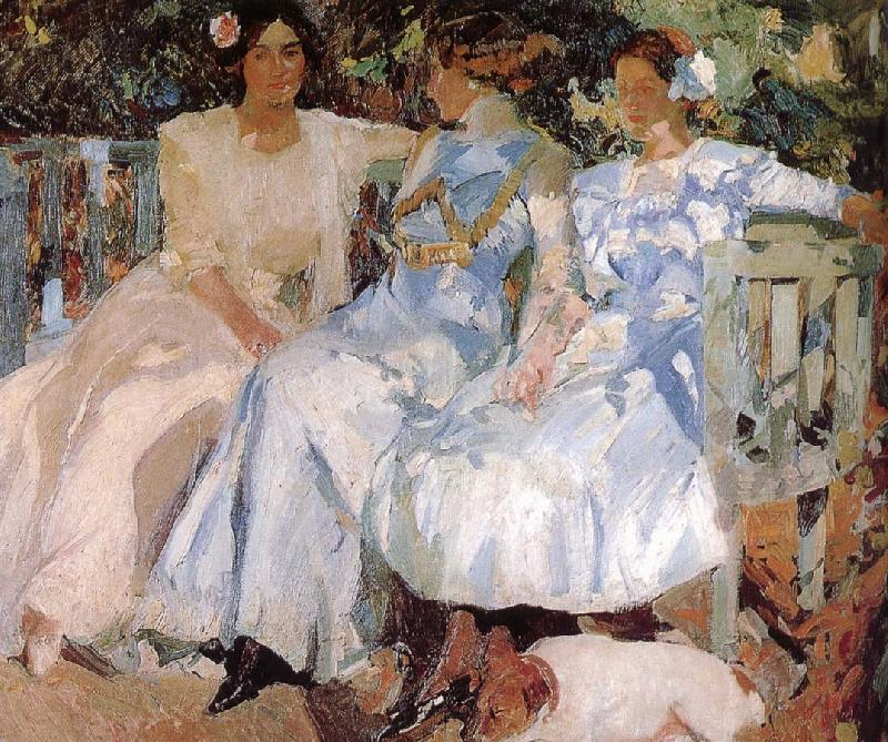 Joaquin Sorolla My wife and daughter were in the garden France oil painting art
